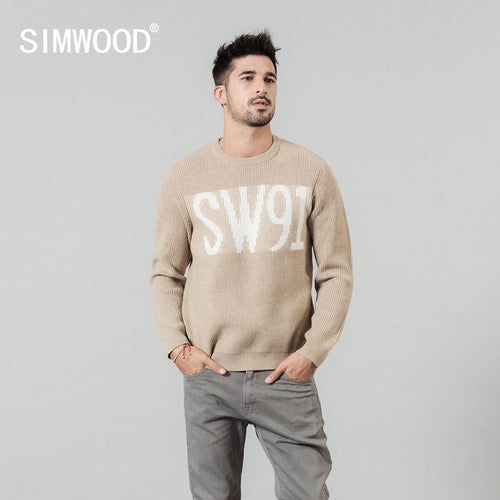 SIMWOOD 2020 spring new jacquard letter sweater men o-neck kintwear high quality plus size brand clothing pullovers SI980761