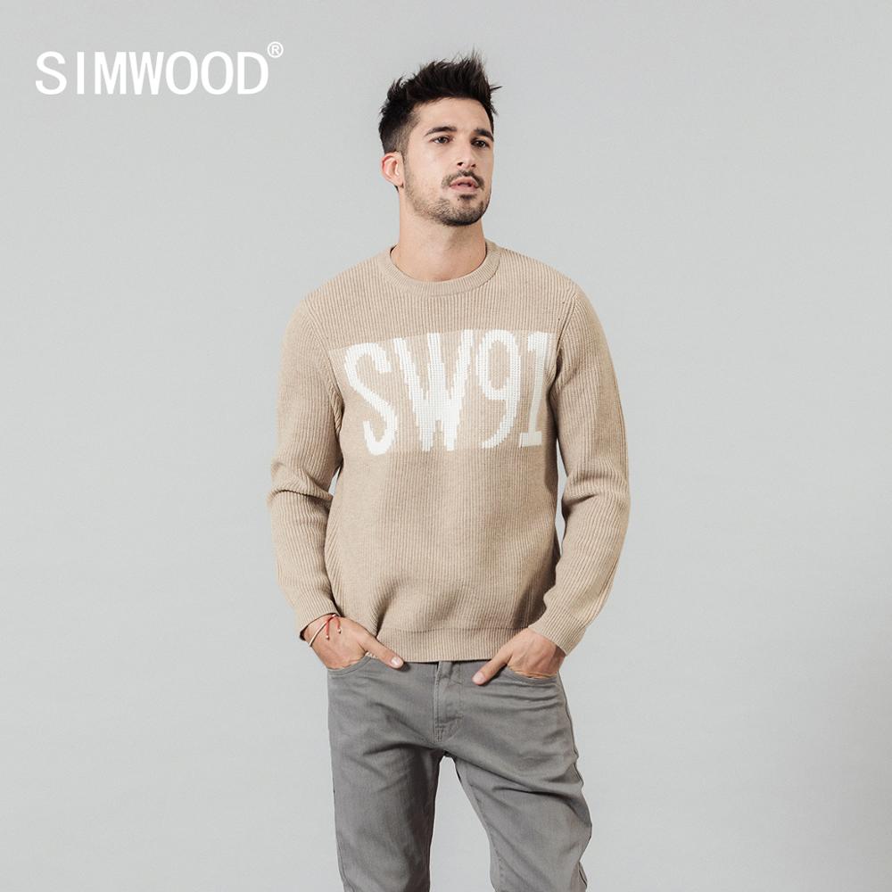 SIMWOOD 2020 spring new jacquard letter sweater men o-neck kintwear high quality plus size brand clothing pullovers SI980761