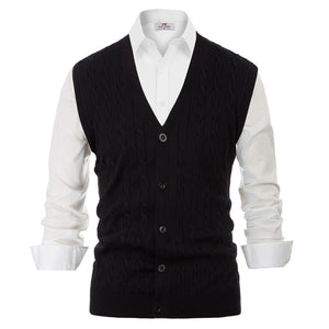 Men Sweater Vest Knitwear Sleeveless V-Neck Button Fit Warm Casual Comfortable Solid Autumn Winter Knit Tops Stretchy Male