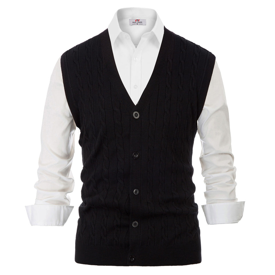 Men Sweater Vest Knitwear Sleeveless V-Neck Button Fit Warm Casual Comfortable Solid Autumn Winter Knit Tops Stretchy Male