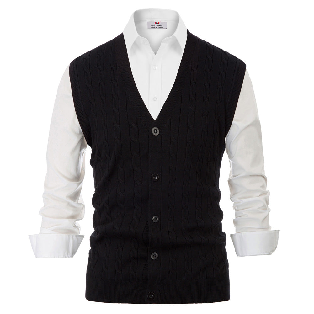 Men Sweater Vest Knitwear Sleeveless V-Neck Button Fit Warm Casual Comfortable Solid Autumn Winter Knit Tops Stretchy Male