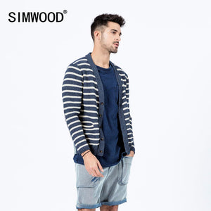 SIMWOOD 2020 spring new 100% cotton striped cardigan men back denim patchwork kint jackets plus size Indigo kintwear SI980519