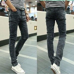 Men Elastic Force Jeans Man Self-cultivation Bound Feet Leisure Directly Cuffless Trousers Male Trend Black Dirt Proof Jeans