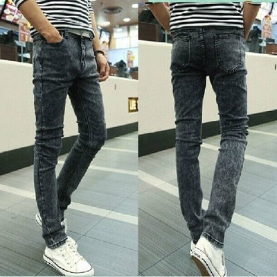 Men Elastic Force Jeans Man Self-cultivation Bound Feet Leisure Directly Cuffless Trousers Male Trend Black Dirt Proof Jeans