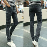 Men Elastic Force Jeans Man Self-cultivation Bound Feet Leisure Directly Cuffless Trousers Male Trend Black Dirt Proof Jeans