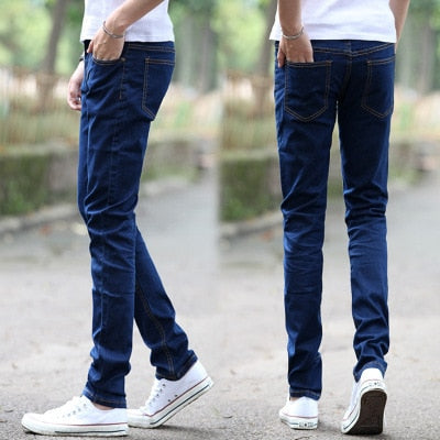 Men Elastic Force Jeans Man Self-cultivation Bound Feet Leisure Directly Cuffless Trousers Male Trend Black Dirt Proof Jeans