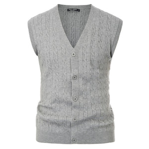 Men Sweater Vest Knitwear Sleeveless V-Neck Button Fit Warm Casual Comfortable Solid Autumn Winter Knit Tops Stretchy Male