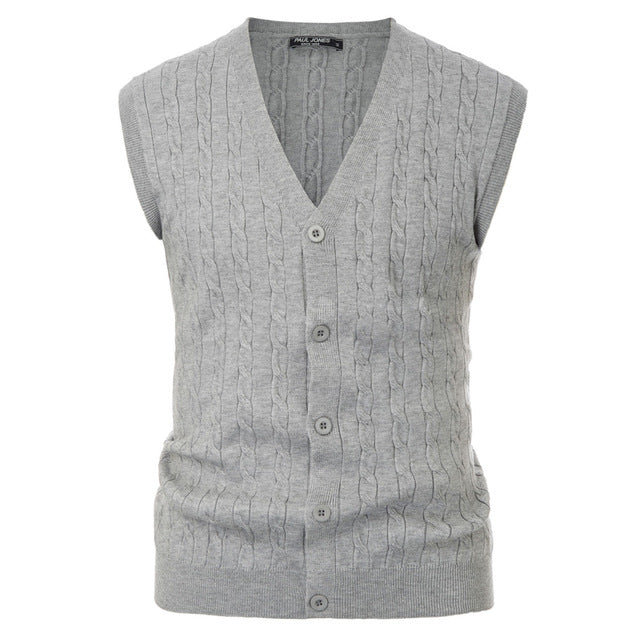 Men Sweater Vest Knitwear Sleeveless V-Neck Button Fit Warm Casual Comfortable Solid Autumn Winter Knit Tops Stretchy Male