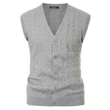 Men Sweater Vest Knitwear Sleeveless V-Neck Button Fit Warm Casual Comfortable Solid Autumn Winter Knit Tops Stretchy Male