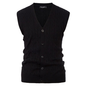 Men Sweater Vest Knitwear Sleeveless V-Neck Button Fit Warm Casual Comfortable Solid Autumn Winter Knit Tops Stretchy Male