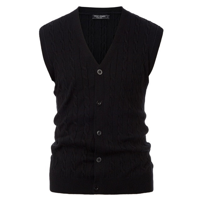 Men Sweater Vest Knitwear Sleeveless V-Neck Button Fit Warm Casual Comfortable Solid Autumn Winter Knit Tops Stretchy Male