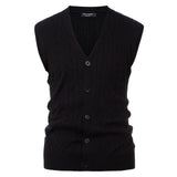 Men Sweater Vest Knitwear Sleeveless V-Neck Button Fit Warm Casual Comfortable Solid Autumn Winter Knit Tops Stretchy Male
