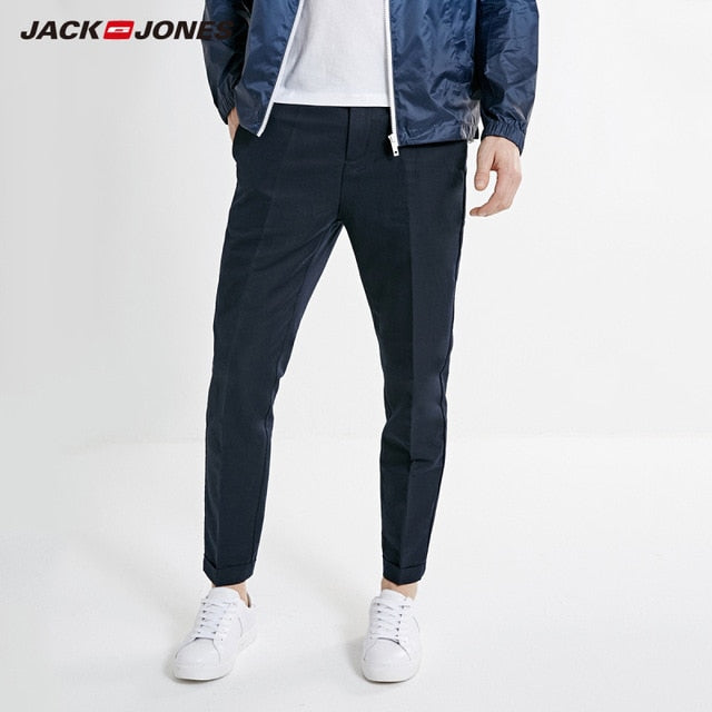 JackJones Men's Slim Fit Linen Tapered Tight-leg Crop Basic Pants| 219214512
