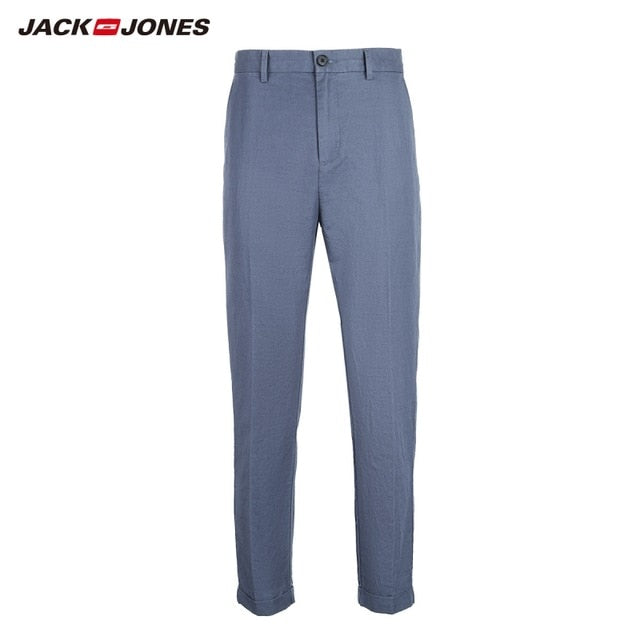 JackJones Men's Slim Fit Linen Tapered Tight-leg Crop Basic Pants| 219214512