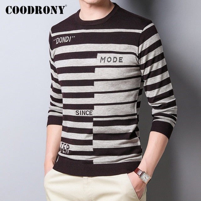 COODRONY Brand Sweater Men Casual Fashion Striped O-Neck Pullover Men Clothes Spring Autumn Knitted Soft Cotton Pull Homme C1036