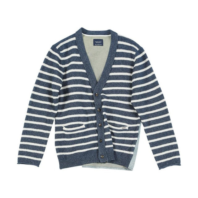 SIMWOOD 2020 spring new 100% cotton striped cardigan men back denim patchwork kint jackets plus size Indigo kintwear SI980519