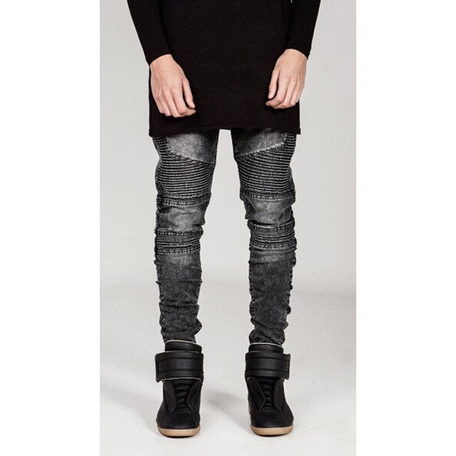 OLOME Skinny Biker Jeans Men Fashion 2020 Retro Nostalgia Straight Soft Black Men's Jean Trousers Casual Long Pants